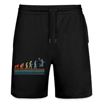 Retro Vintage Basketball Evolution - Stanley/Stella Trainer Unisex Organic Jogging Shorts - black - Front - Nik (191cm) & Marisol (170cm)