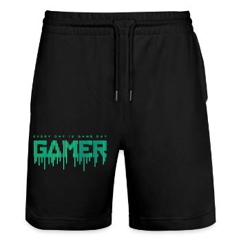 jeu gamer jeu amusant citation drôle amour hacker vidéo - Short de jogging bio TRAINER Stanley/Stella unisexe - noir - Devant - Nik (191cm) & Marisol (170cm)