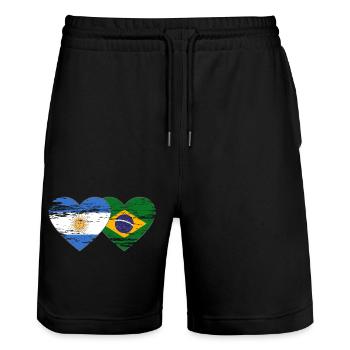 Argentine Brésil Drapeau Coeur Utilisé - Short de jogging bio TRAINER Stanley/Stella unisexe - noir - Devant - Nik (191cm) & Marisol (170cm)
