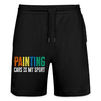 Peindre des voitures est mon sport - cadeau de laque automobile - Short de jogging bio TRAINER Stanley/Stella unisexe - noir - Devant - Nik (191cm) & Marisol (170cm)