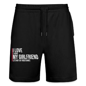 I Love It When My Girlfriend Lets Play Video Games - Stanley/Stella Trainer Unisex Organic Jogging Shorts - black - Front - Nik (191cm) & Marisol (170cm)