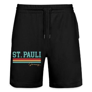 St. Pauli, Allemagne - Short de jogging bio TRAINER Stanley/Stella unisexe - noir - Devant - Nik (191cm) & Marisol (170cm)