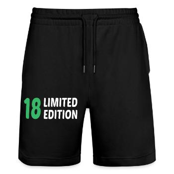 18th Birthday Gift Legal Age - Stanley/Stella Trainer Unisex Organic Jogging Shorts - black - Front - Nik (191cm) & Marisol (170cm)