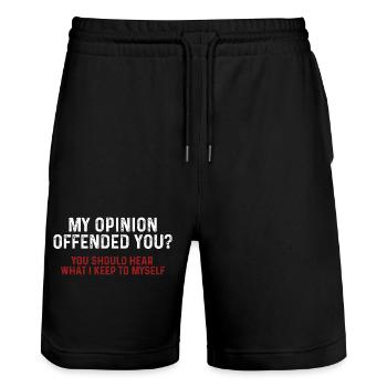 My Opinion Offended You Funny Sarcastic - Stanley/Stella Trainer Unisex Organic Jogging Shorts - black - Front - Nik (191cm) & Marisol (170cm)