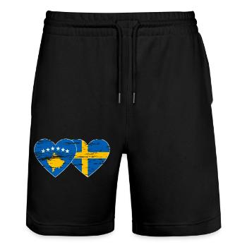 Kosovo Suède Drapeau utilisé - Short de jogging bio TRAINER Stanley/Stella unisexe - noir - Devant - Nik (191cm) & Marisol (170cm)