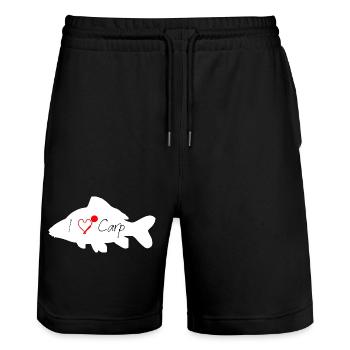 I love Carp white - Stanley/Stella Trainer Unisex Organic Jogging Shorts - black - Front - Nik (191cm) & Marisol (170cm)