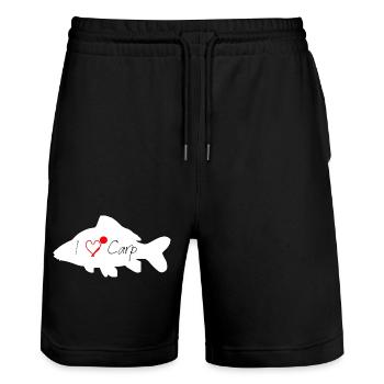 I love Carp white transparent - Stanley/Stella Trainer Unisex Organic Jogging Shorts - black - Front - Nik (191cm) & Marisol (170cm)