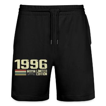 Jahrgang 1996 - Jahrgang 1996 - 28. Retro-Jubiläum - Stanley/Stella Unisex Bio Joggingshorts Trainer  - Schwarz - Vorne - Nik (191cm) & Marisol (170cm)