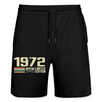 Né en 1972 - Vintage 1972 - 52e Anniversaire Rétro - Short de jogging bio TRAINER Stanley/Stella unisexe - noir - Devant - Nik (191cm) & Marisol (170cm)