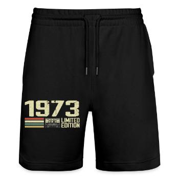 Né en 1973 - Vintage 1973 - 51e Anniversaire Rétro - Short de jogging bio TRAINER Stanley/Stella unisexe - noir - Devant - Nik (191cm) & Marisol (170cm)