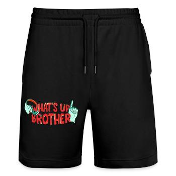 Funny Trendy Streamer - Whats Up Brother - Stanley/Stella Trainer Unisex Organic Jogging Shorts - black - Front - Nik (191cm) & Marisol (170cm)