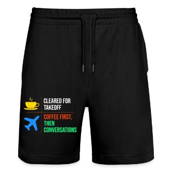 Contrôleur de la circulation aérienne Café ATC Aviation Humour - Short de jogging bio TRAINER Stanley/Stella unisexe - noir - Devant - Nik (191cm) & Marisol (170cm)
