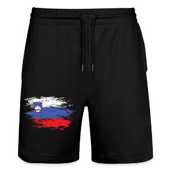 Drapeau de la Slovénie utilisé - Short de jogging bio TRAINER Stanley/Stella unisexe - noir - Devant - Nik (191cm) & Marisol (170cm)