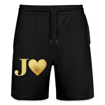 Letter j Golden Heart - Stanley/Stella Trainer Unisex Organic Jogging Shorts - black - Front - Nik (191cm) & Marisol (170cm)