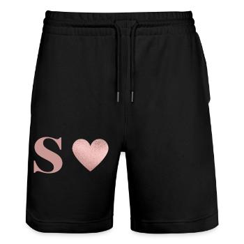 Buchstabe s Herz roségold - Stanley/Stella Unisex Bio Joggingshorts Trainer  - Schwarz - Vorne - Nik (191cm) & Marisol (170cm)