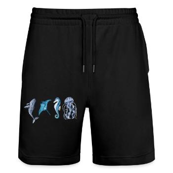 The animals of the ocean - Stanley/Stella Trainer Unisex Organic Jogging Shorts - black - Front - Nik (191cm) & Marisol (170cm)