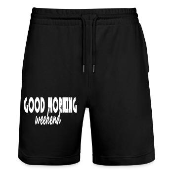 GOOD MORNING WEEKEND Inspirierende Phrase Wohlbefinden - Stanley/Stella Unisex Bio Joggingshorts Trainer  - Schwarz - Vorne - Nik (191cm) & Marisol (170cm)