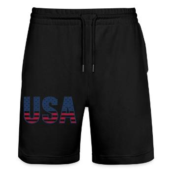 Tee Shirt USA - Lettres Drapeau Américain - Short de jogging bio TRAINER Stanley/Stella unisexe - noir - Devant - Nik (191cm) & Marisol (170cm)