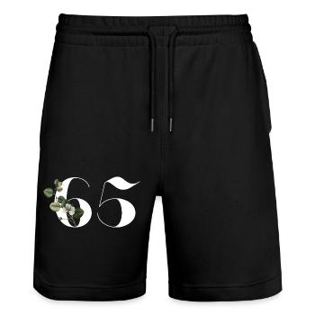 Numéro 65 floral vert - 65e anniversaire floral - Short de jogging bio TRAINER Stanley/Stella unisexe - noir - Devant - Nik (191cm) & Marisol (170cm)