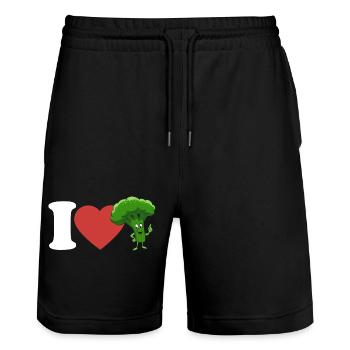 I Love Broccoli, Vegetables, Vegetarian, Vegan - Stanley/Stella Trainer Unisex Organic Jogging Shorts - black - Front - Nik (191cm) & Marisol (170cm)