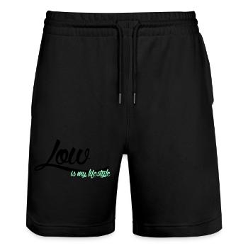 low is my lifestyle - Stanley/Stella Unisex Bio Joggingshorts Trainer  - Schwarz - Vorne - Nik (191cm) & Marisol (170cm)