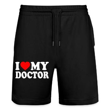 I love my doctor - Short de jogging bio TRAINER Stanley/Stella unisexe - noir - Devant - Nik (191cm) & Marisol (170cm)