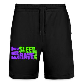 Eat Sleep Rave Repeat Essen Schlafen Raven Spruch - Stanley/Stella Unisex Bio Joggingshorts Trainer  - Schwarz - Vorne - Nik (191cm) & Marisol (170cm)