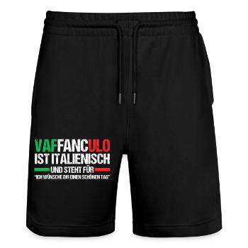 Italy Italian Vaffanculo - Stanley/Stella Trainer Unisex Organic Jogging Shorts - black - Front - Nik (191cm) & Marisol (170cm)
