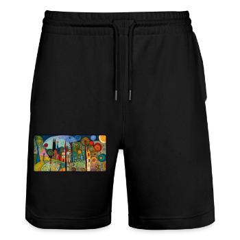 Cubist Celebration of Abstract Shapes - Stanley/Stella Trainer Unisex Organic Jogging Shorts - black - Front - Nik (191cm) & Marisol (170cm)