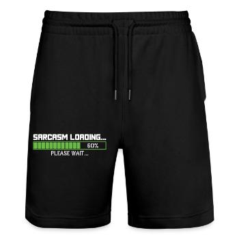 Sarcasm loading please wait - Stanley/Stella Trainer Unisex Organic Jogging Shorts - black - Front - Nik (191cm) & Marisol (170cm)