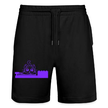 Cute little DJ cat lying on mixer party fun - Stanley/Stella Trainer Unisex Organic Jogging Shorts - black - Front - Nik (191cm) & Marisol (170cm)