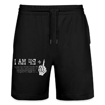 I Am 49 Plus Middle Finger - 50th Birthday - Stanley/Stella Trainer Unisex Organic Jogging Shorts - black - Front - Nik (191cm) & Marisol (170cm)