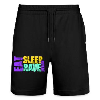 Eat Sleep Rave Repeat Logo Party Musik Wiederholen - Stanley/Stella Unisex Bio Joggingshorts Trainer  - Schwarz - Vorne - Nik (191cm) & Marisol (170cm)