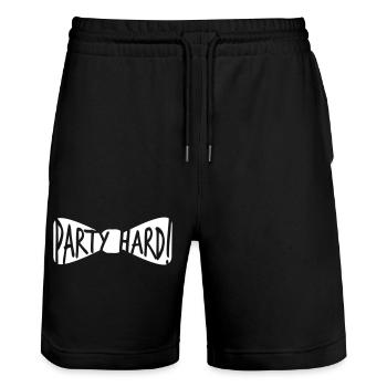 Party Hard Crew Fliege Team Club Freunde Feiern - Stanley/Stella Unisex Bio Joggingshorts Trainer  - Schwarz - Vorne - Nik (191cm) & Marisol (170cm)