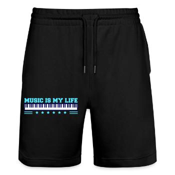 La musique est ma vie Touches de piano DJ Instrument de musique - Short de jogging bio TRAINER Stanley/Stella unisexe - noir - Devant - Nik (191cm) & Marisol (170cm)