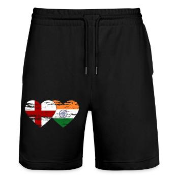 Drapeau de l’Angleterre et de l’Inde utilisé - Short de jogging bio TRAINER Stanley/Stella unisexe - noir - Devant - Nik (191cm) & Marisol (170cm)