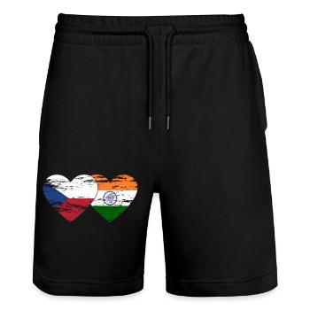 République tchèque Inde Drapeau utilisé - Short de jogging bio TRAINER Stanley/Stella unisexe - noir - Devant - Nik (191cm) & Marisol (170cm)