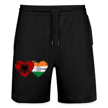 Albanie Inde Drapeau Coeur Utilisé - Short de jogging bio TRAINER Stanley/Stella unisexe - noir - Devant - Nik (191cm) & Marisol (170cm)