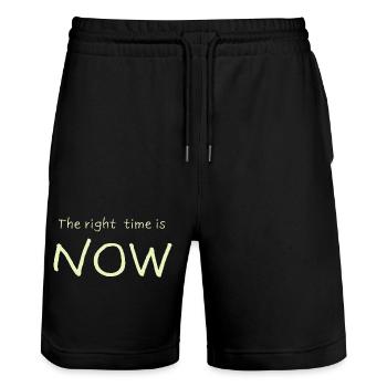 The right time is NOW - Stanley/Stella Trainer Unisex Organic Jogging Shorts - black - Front - Nik (191cm) & Marisol (170cm)