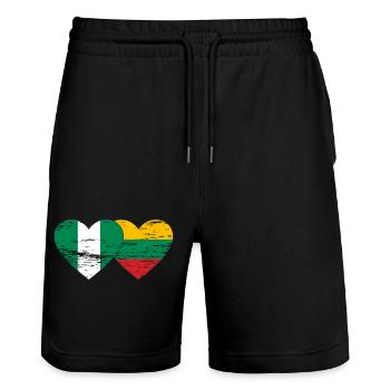 Drapeau Nigeria Lituanie coeur utilisé - Short de jogging bio TRAINER Stanley/Stella unisexe - noir - Devant - Nik (191cm) & Marisol (170cm)