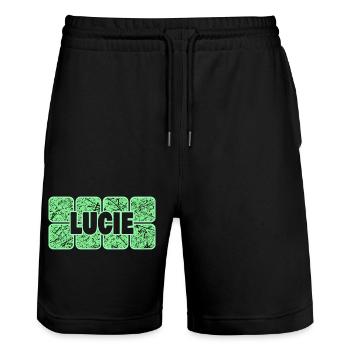 First name Lucie - Stanley/Stella Trainer Unisex Organic Jogging Shorts - black - Front - Nik (191cm) & Marisol (170cm)