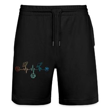 Retro Heartbeat Planeten - Stanley/Stella Unisex Bio Joggingshorts Trainer  - Schwarz - Vorne - Nik (191cm) & Marisol (170cm)