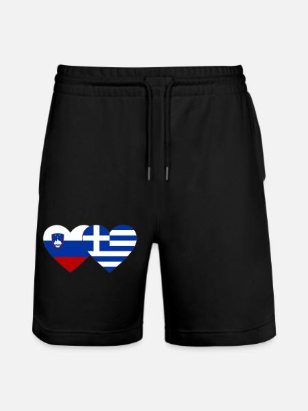 Slovenia Greece Flag Heart - Stanley/Stella Trainer Unisex Organic Jogging Shorts - black