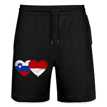 Slovenia Indonesia Flag Heart used - Stanley/Stella Trainer Unisex Organic Jogging Shorts - black - Front - Nik (191cm) & Marisol (170cm)