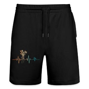 Retro heartbeat hand holding flowers - Stanley/Stella Trainer Unisex Organic Jogging Shorts - black - Front - Nik (191cm) & Marisol (170cm)