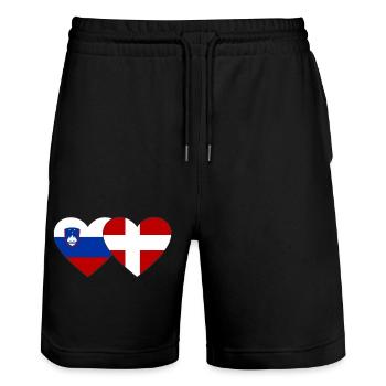 Slovenia Denmark Flag Heart - Stanley/Stella Trainer Unisex Organic Jogging Shorts - black - Front - Nik (191cm) & Marisol (170cm)