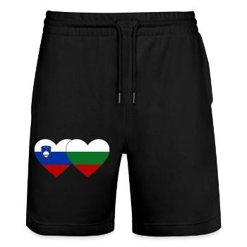 Slovenia Bulgaria Flag Heart - Stanley/Stella Trainer Unisex Organic Jogging Shorts - black - Front - Nik (191cm) & Marisol (170cm)