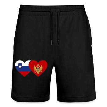 Slovenia Montenegro Flag Heart - Stanley/Stella Trainer Unisex Organic Jogging Shorts - black - Front - Nik (191cm) & Marisol (170cm)