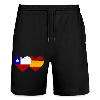 Chili Espagne drapeau coeur utilisé - Short de jogging bio TRAINER Stanley/Stella unisexe - noir - Devant - Nik (191cm) & Marisol (170cm)