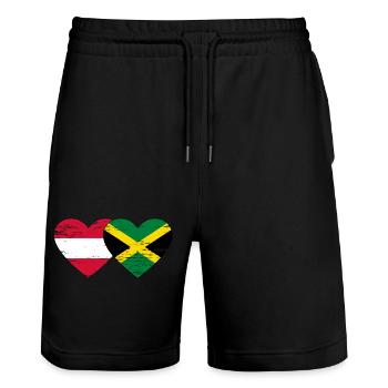 Autriche Jamaïque Drapeau Coeur utilisé - Short de jogging bio TRAINER Stanley/Stella unisexe - noir - Devant - Nik (191cm) & Marisol (170cm)